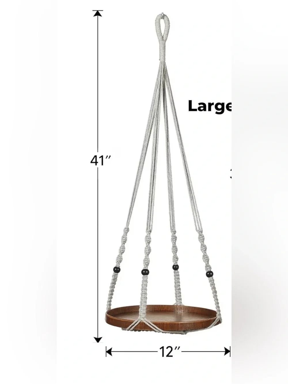 Macrame Plant Hanger with 12” Wood Shelf Indoor Light Gray New Home Decor - Picture 3 of 12
